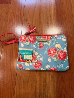 The Pioneer Woman Blue Floral Cosmetic Bag with Red Accents